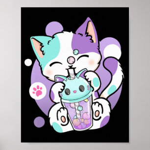 Anime Kawaii Cat Boba Poster