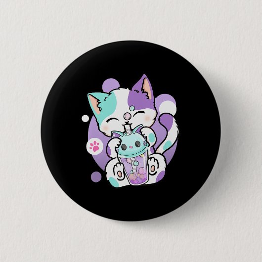 Anime Kawaii Cat Boba Ronde Button 5,7 Cm (Voorkant)