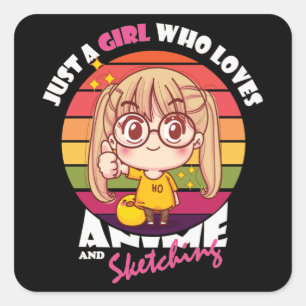 Anime Kawaii Girl   voor Anime & Sketching Lover Vierkante Sticker