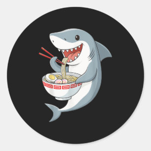 Anime Kawaii Shark Eating Ramen Noodle Gifts Manne Ronde Sticker