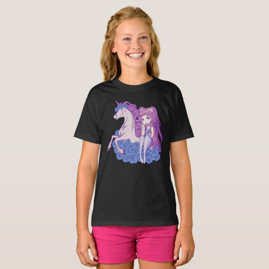 Anime Kawaii Unicorn Pastel Girl T-shirt (Voorkant volledig)