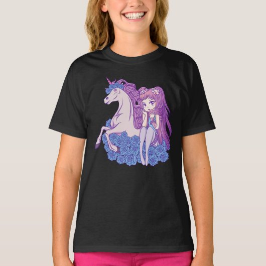 Anime Kawaii Unicorn Pastel Girl T-shirt (Voorkant)