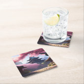 Anime Kersenbloesem & rustige pagode landschap Kartonnen Onderzetters (Insitu)