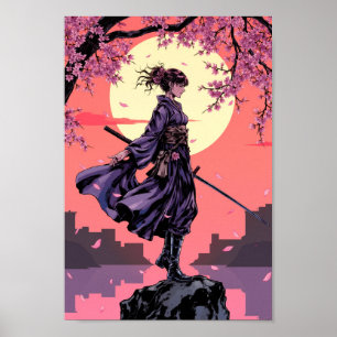 Anime Kersenbloesem Samurai Muurkunst Poster