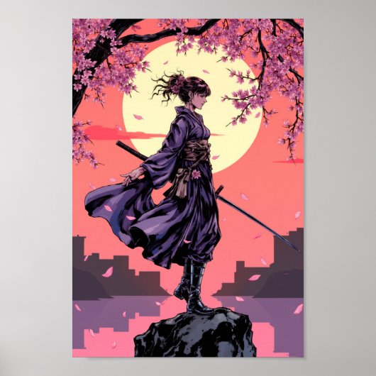 Anime Kersenbloesem Samurai Muurkunst Poster (Voorkant)