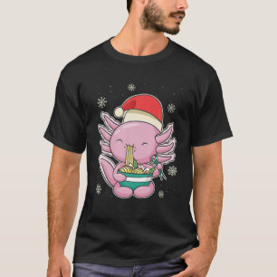Anime Kerstmis Kawaii Santa Axolotl Eating Noodle T-shirt