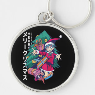 Anime Kersttrui- Gelukkig meisje met kerstmuts Sleutelhanger