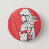 Anime Kersttrui- Meisje met Kerstman Hoed Ronde Button 5,7 Cm (Voorkant)