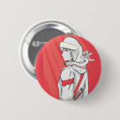 Anime Kersttrui- Meisje met Kerstman Hoed Ronde Button 5,7 Cm (Voorkant /achterkant)