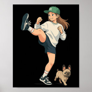 Anime Kickbokser Wandelende Franse Bulldog Streetw Poster