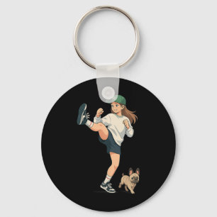 Anime Kickbokser Wandelende Franse Bulldog Streetw Sleutelhanger