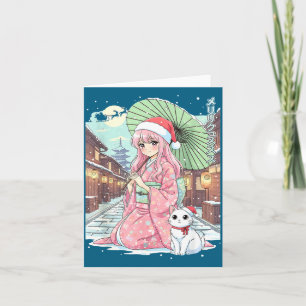 Anime Kimono Meisje Kerstmis Japan Kat Xmas Japan Kaart
