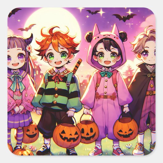 Anime Kind Halloween Vierkante Sticker (Voorkant)