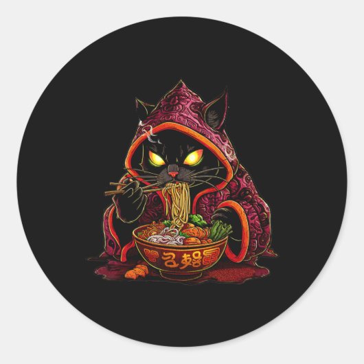 Anime Kinder Cat Ramen Japans Kinder Kawaii Cat Ra Ronde Sticker (Voorkant)