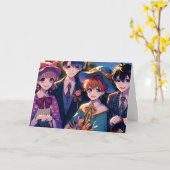 Anime Kinderen in Kostuums Halloween Kaart (Gele Bloem)