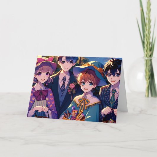 Anime Kinderen in Kostuums Halloween Kaart (Voorkant)