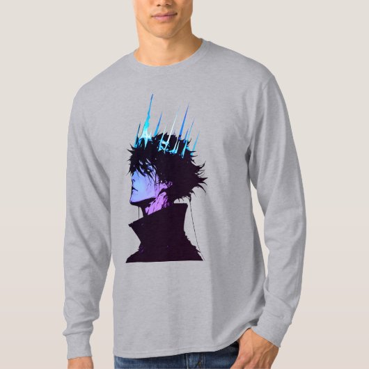 Anime King Gothic Male Portrait with Blue Crown T-shirt (Voorkant)
