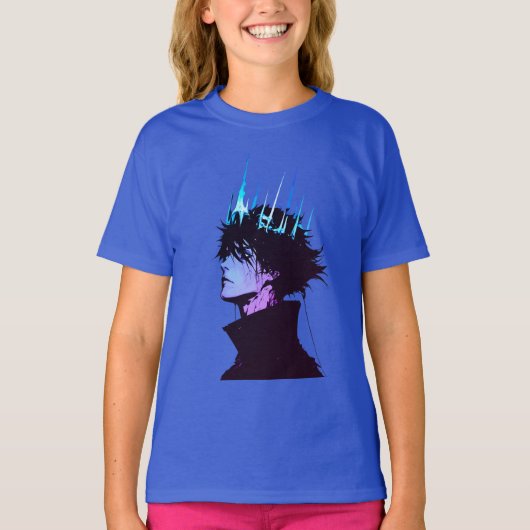 Anime King Gothic Male Portrait with Blue Crown T-shirt (Voorkant)