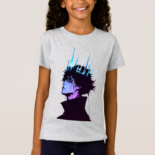 Anime King Gothic Male Portrait with Blue Crown T-shirt (Voorkant)