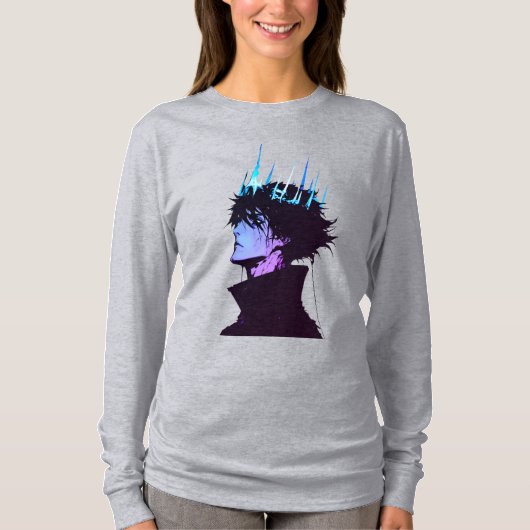 Anime King Gothic Male Portrait with Blue Crown T-shirt (Voorkant)