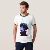 Anime King Gothic Male Portrait with Blue Crown T-shirt (Voorkant volledig)