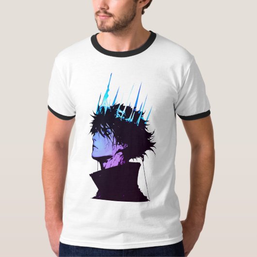 Anime King Gothic Male Portrait with Blue Crown T-shirt (Voorkant)