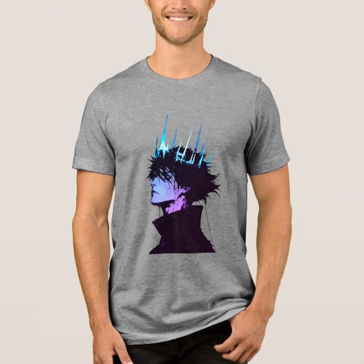 Anime King Gothic Male Portrait with Blue Crown Tri-Blend Shirt (Voorkant)