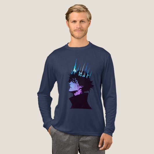 Anime King Gothic Male Portrait with Blue Crown Tri-Blend Shirt (Voorkant)
