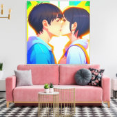 Anime Kiss | Jongen en meisje in liefde Canvas Afdruk (Insitu (Woonkamer))