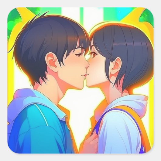 Anime Kiss | Nieuwe liefde Vierkante Sticker (Voorkant)