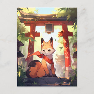 Anime Kitsune Leuke Fox Fantasy Kunst Briefkaart