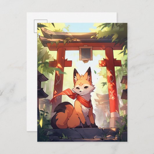 Anime Kitsune Leuke Fox Fantasy Kunst Briefkaart (Voorkant / Achterkant)