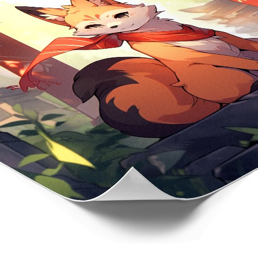 Anime Kitsune Leuke Fox Fantasy Kunst Poster (Hoek)