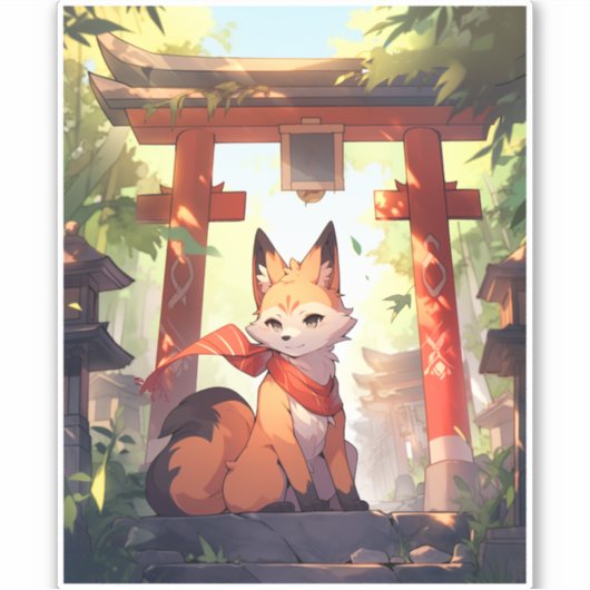 Anime Kitsune Leuke Fox Fantasy Kunst Sticker (Voorkant)
