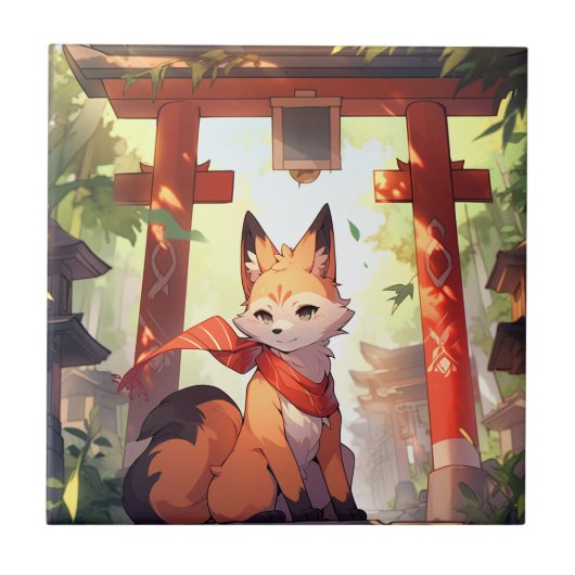 Anime Kitsune Leuke Fox Fantasy Kunst Tegeltje (Voorkant)