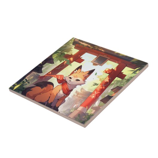 Anime Kitsune Leuke Fox Fantasy Kunst Tegeltje (Zijkant)