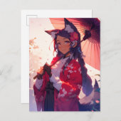 Anime Kitsune Meisje Leuke Fox Fantasy Kunst Briefkaart (Voorkant / Achterkant)