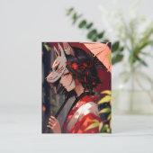 Anime Kitsune Meisje Leuke Fox Fantasy Kunst Briefkaart (Staand voorkant)
