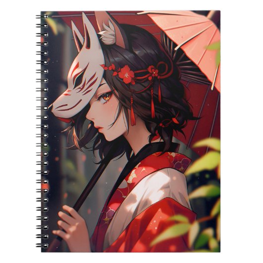Anime Kitsune Meisje Leuke Fox Fantasy Kunst Notitieboek (Voorkant)