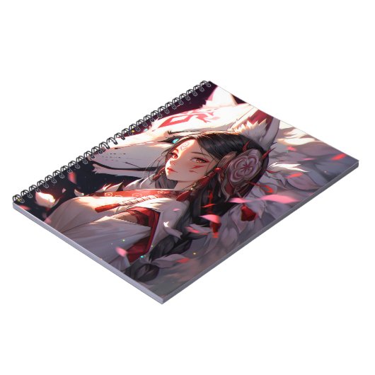 Anime Kitsune Meisje Leuke Fox Fantasy Kunst Notitieboek (Linkerzijde)