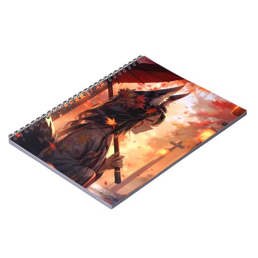Anime Kitsune Meisje Leuke Fox Fantasy Kunst Notitieboek (Linkerzijde)