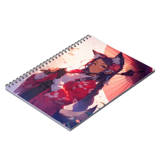 Anime Kitsune Meisje Leuke Fox Fantasy Kunst Notitieboek (Linkerzijde)