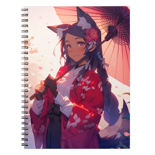 Anime Kitsune Meisje Leuke Fox Fantasy Kunst Notitieboek (Voorkant)