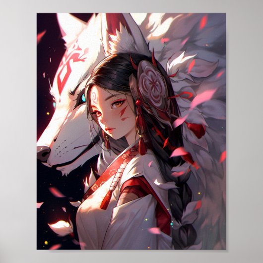 Anime Kitsune Meisje Leuke Fox Fantasy Kunst Poster (Voorkant)