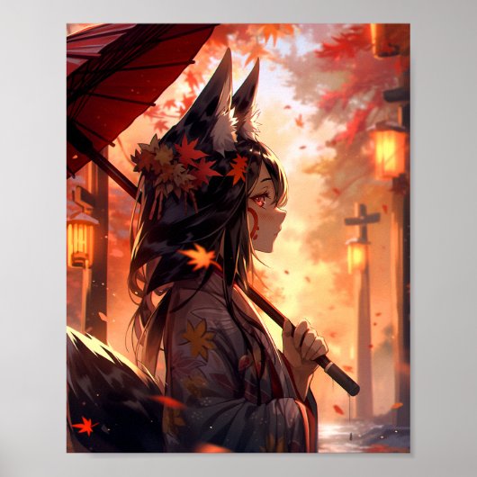 Anime Kitsune Meisje Leuke Fox Fantasy Kunst Poster (Voorkant)