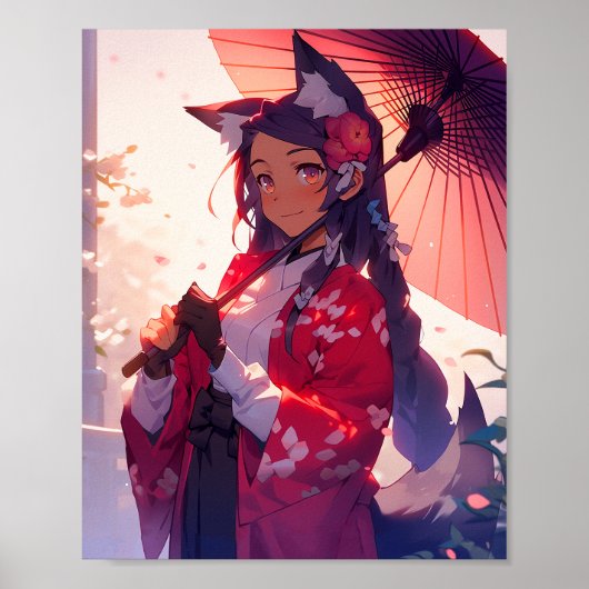 Anime Kitsune Meisje Leuke Fox Fantasy Kunst Poster (Voorkant)