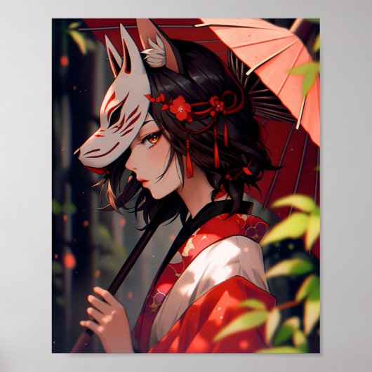 Anime Kitsune Meisje Leuke Fox Fantasy Kunst Poster (Voorkant)