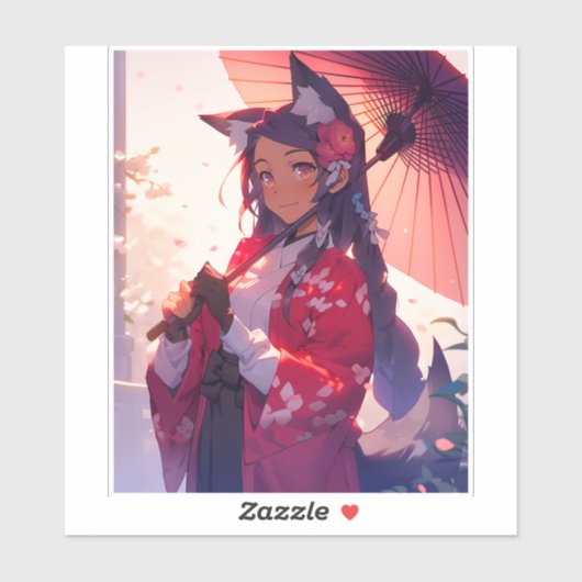 Anime Kitsune Meisje Leuke Fox Fantasy Kunst Sticker (Vel)
