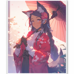 Anime Kitsune Meisje Leuke Fox Fantasy Kunst Sticker
