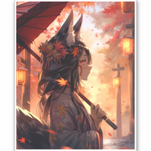 Anime Kitsune Meisje Leuke Fox Fantasy Kunst Sticker